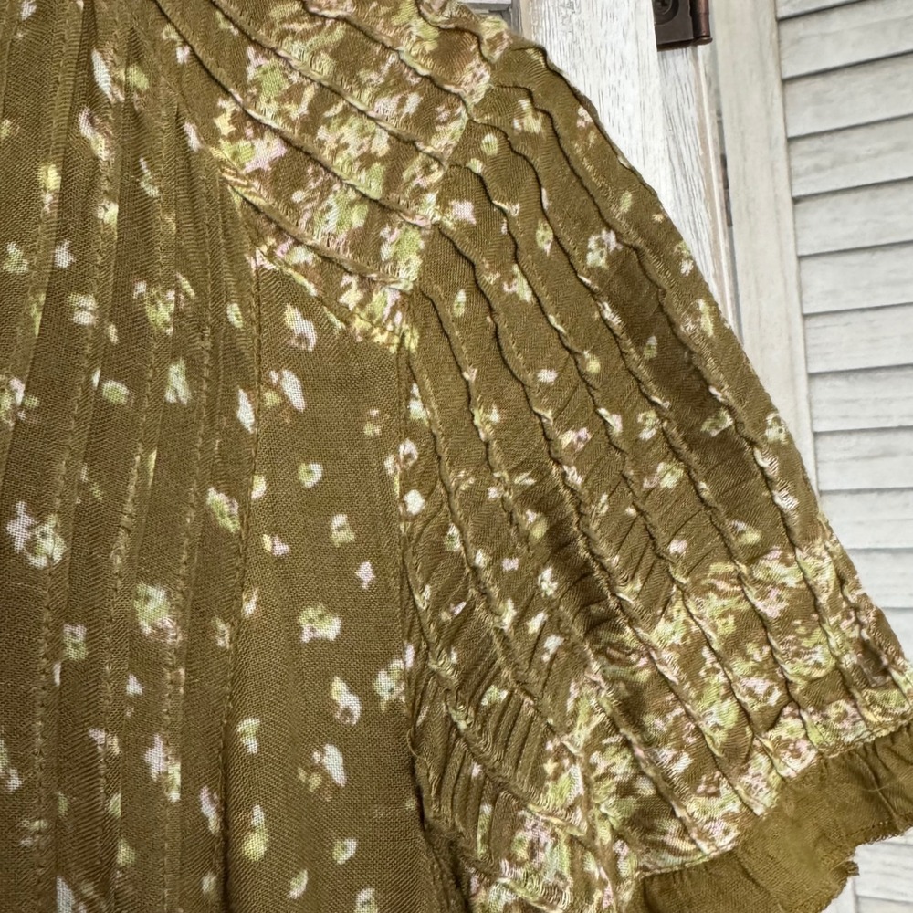 Free‎ People Rare Feelings Maxi Dress Olive Green Floral Boho Tiered Smocked S - Picture 7 of 13
